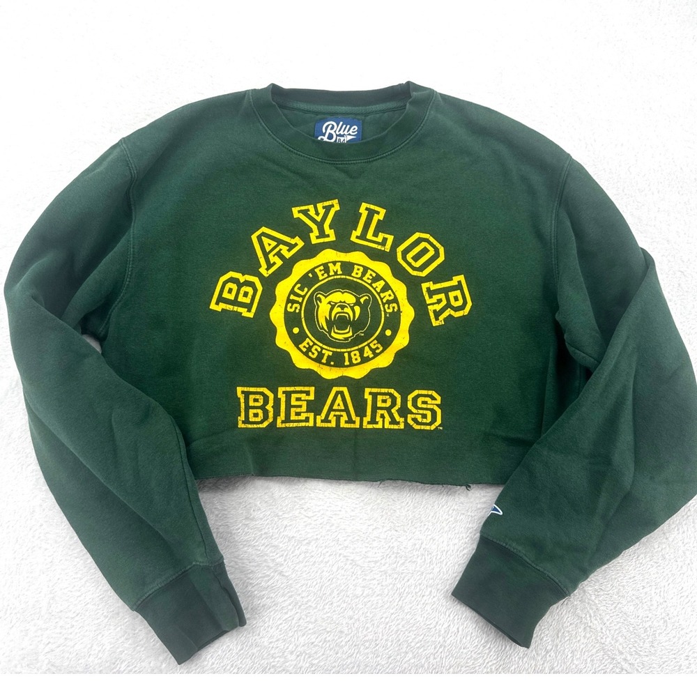 Baylor University Bears Cropped Pullover Blue 84 Sweatshirt Small Green Football